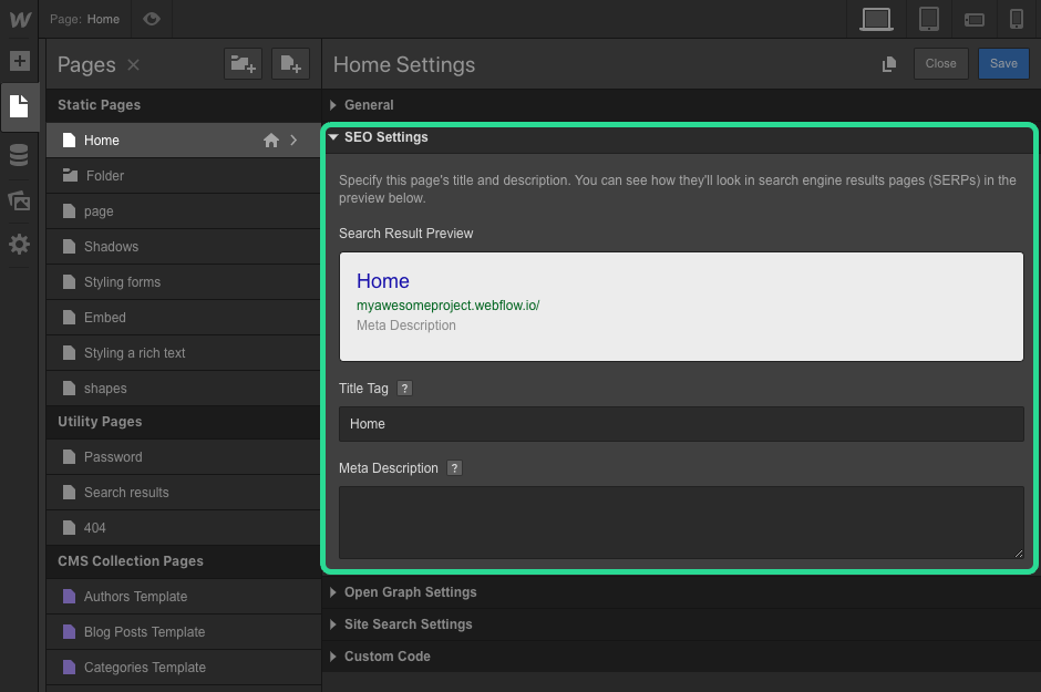 SEO Title & Meta Description | Webflow University