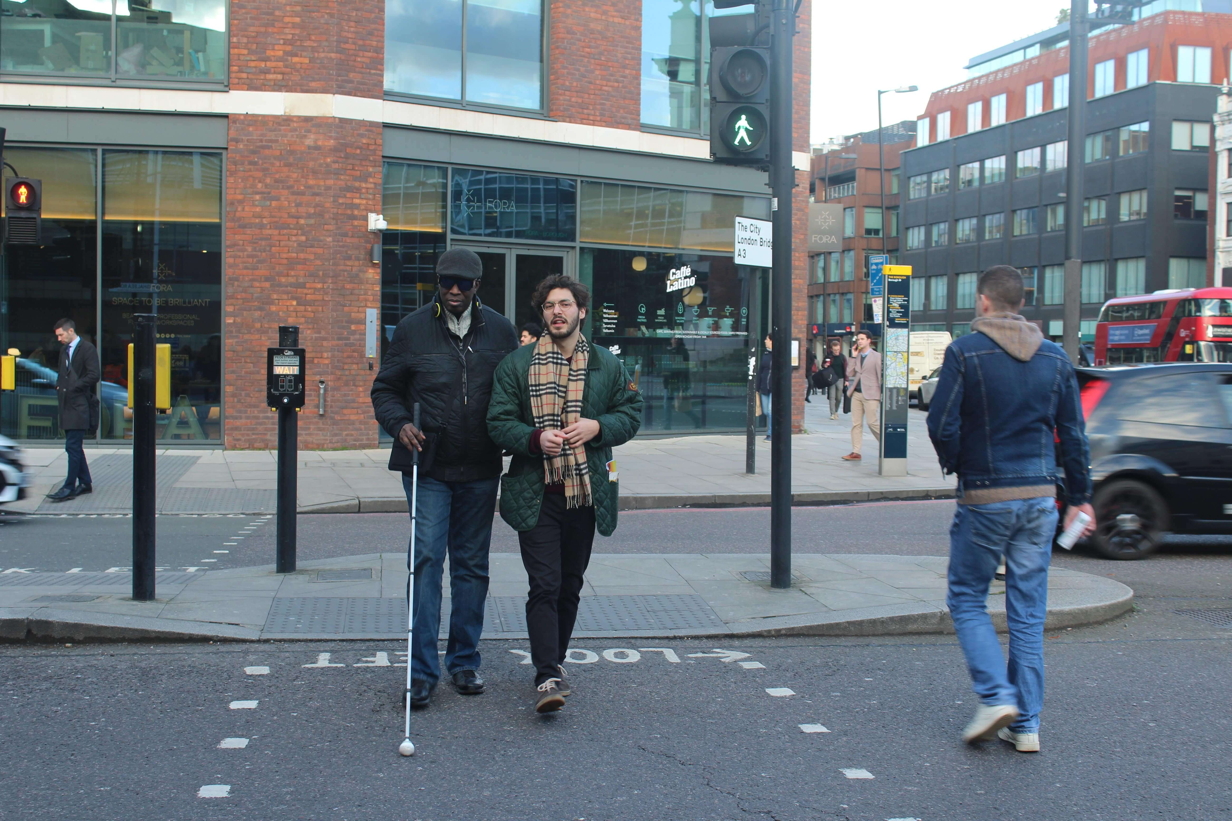 Zebra crossing green light- the third step of travel VIP with volunteer