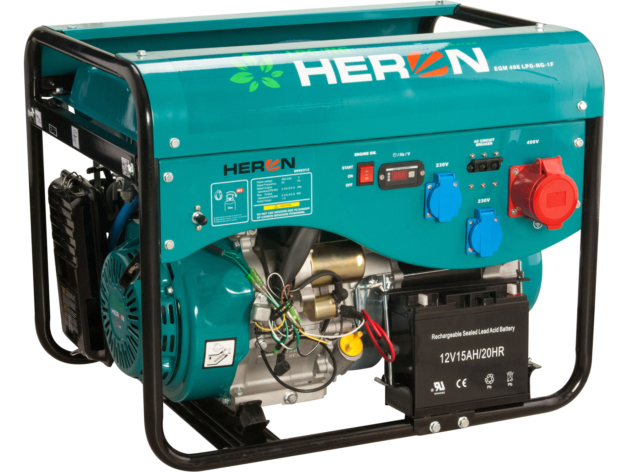 Hybrid Generator, Petrol/LPG/CNG 13HP/5,5kW (400V) 2x2kW (230V), Electric Start