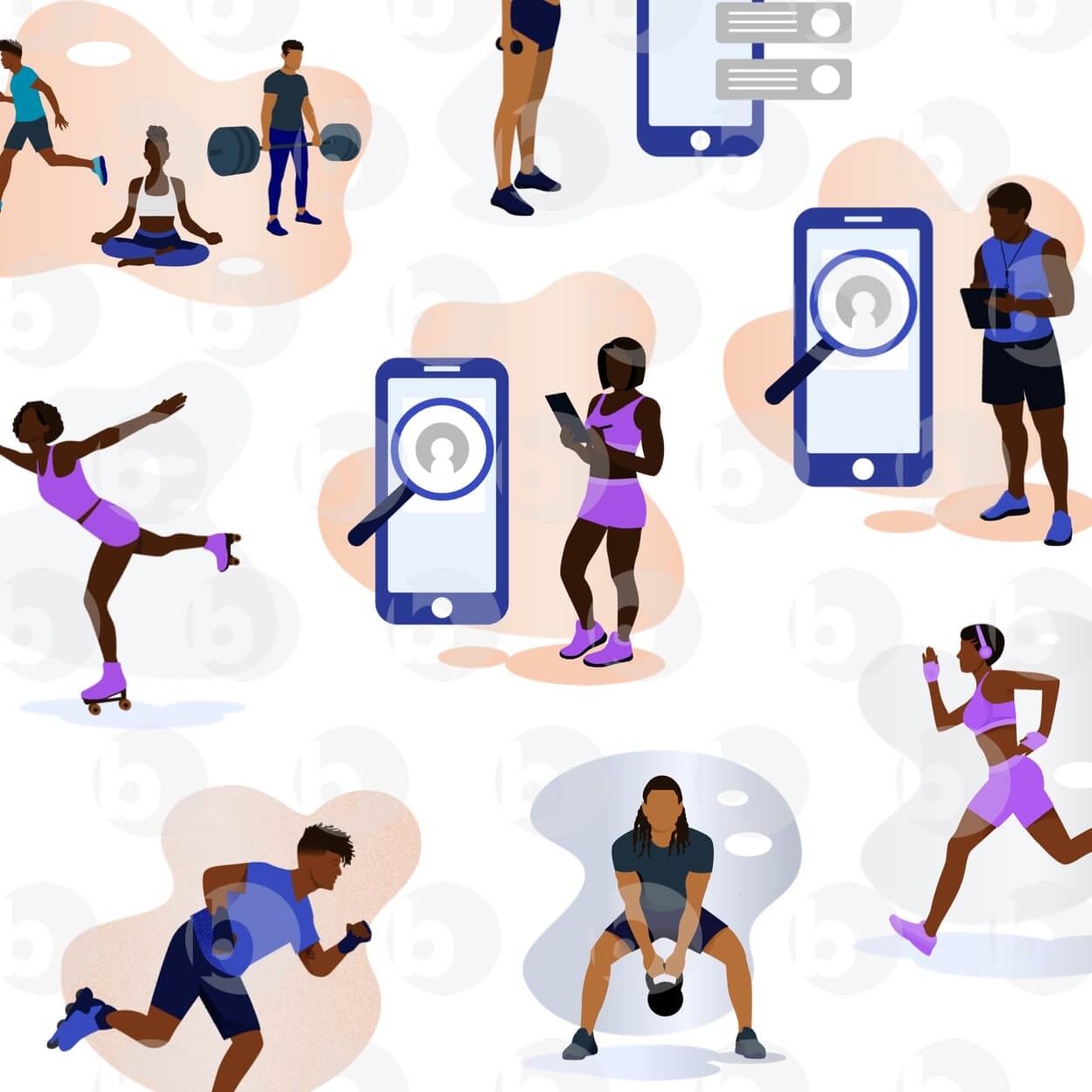 Fitness and Health is Wealth Illustration Pack | Black Illustrations