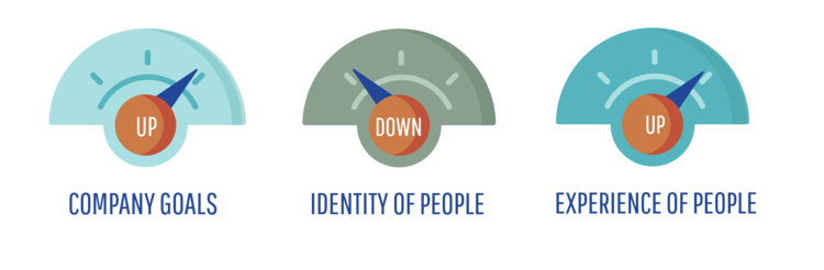 consumer - high company goals, low identity of people, high experience of people