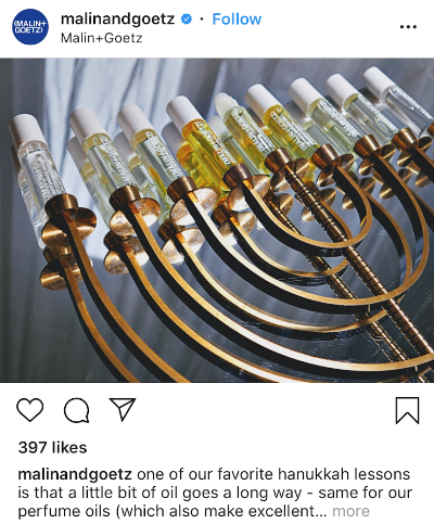 Malin and goetz Hanukkah instagram