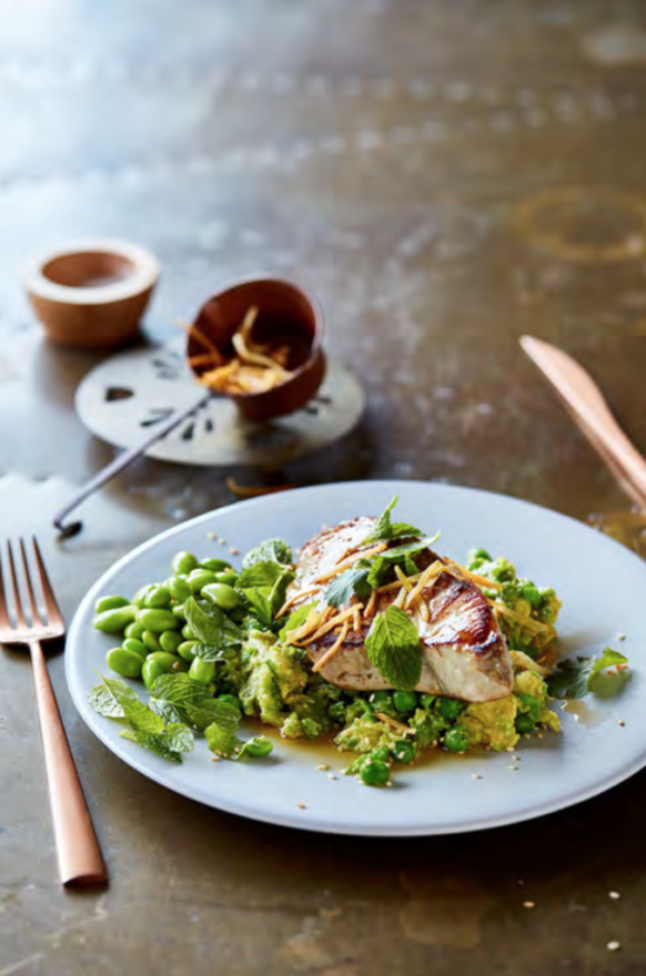 Ginger Seared Tuna with Avo and Crushed Peas | Recipe from Lee Holmes