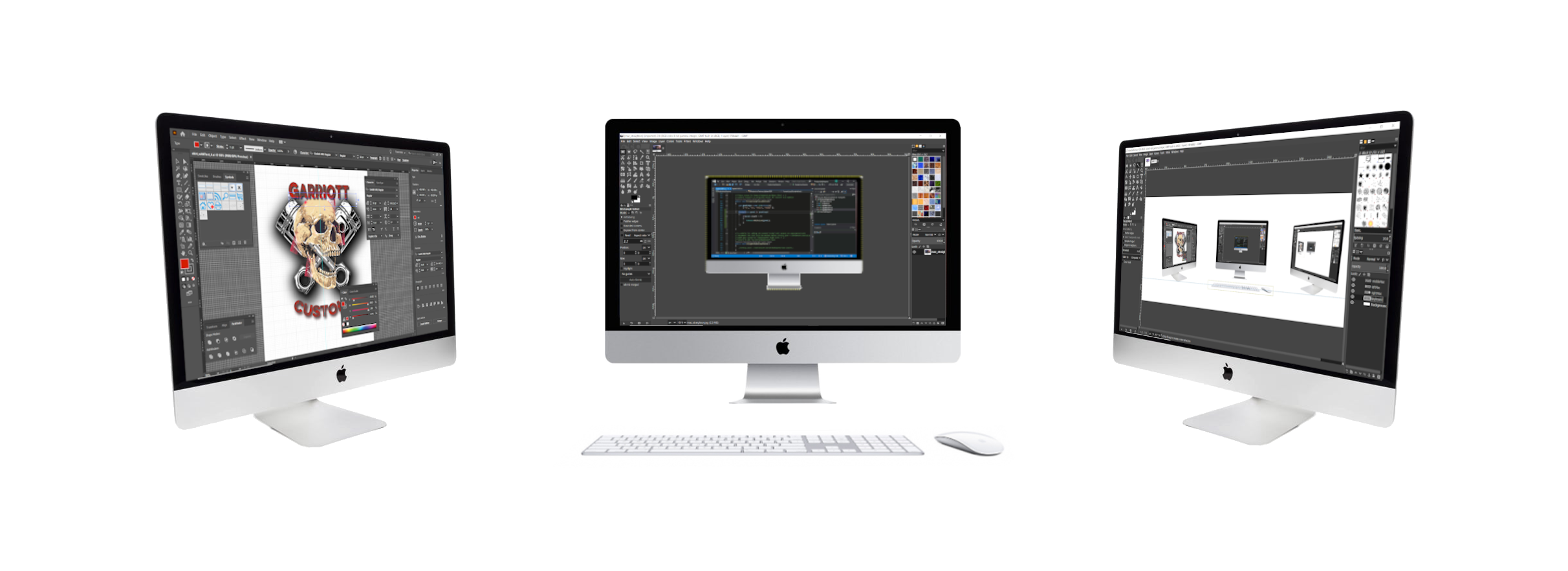 Mac desktop computers with Adobe Illustrator opened 