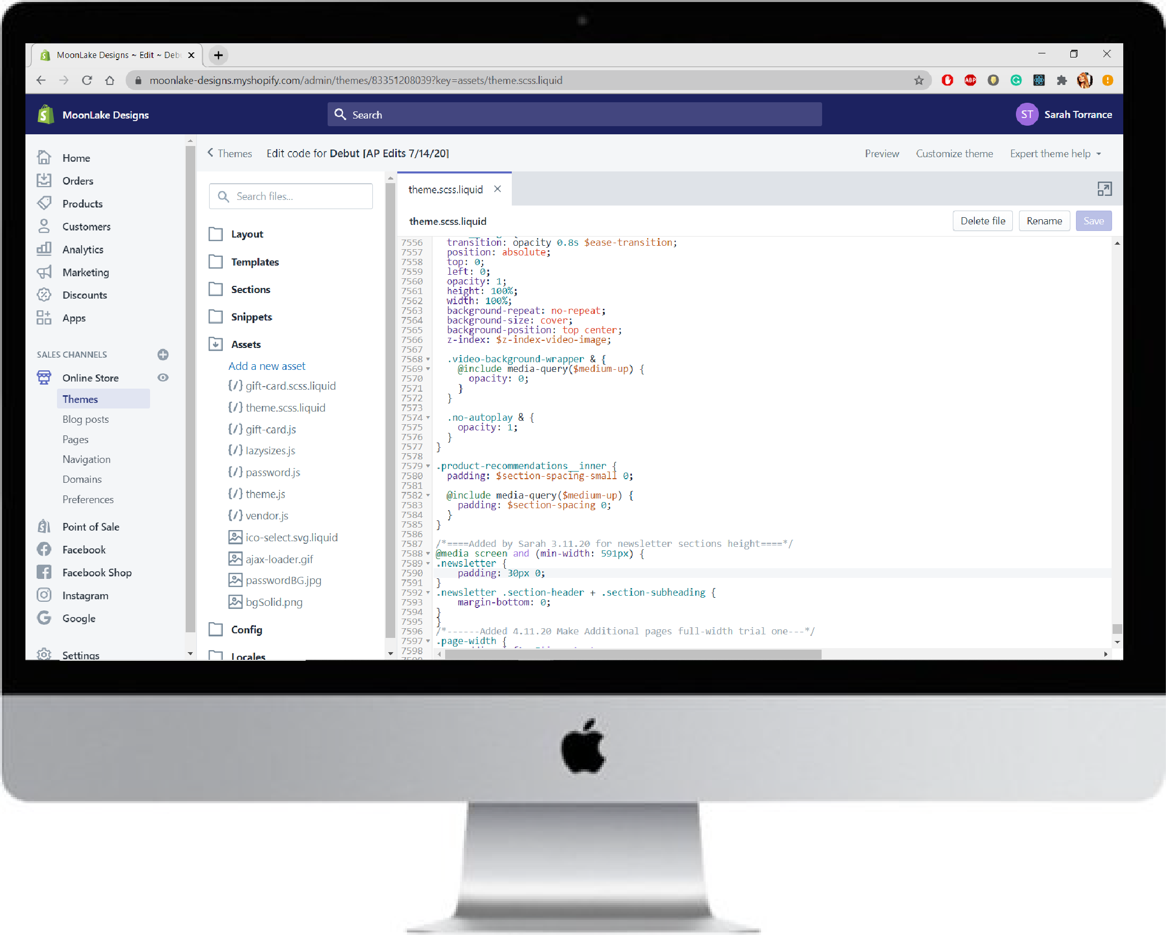 Liquid code being edited on Mac computer