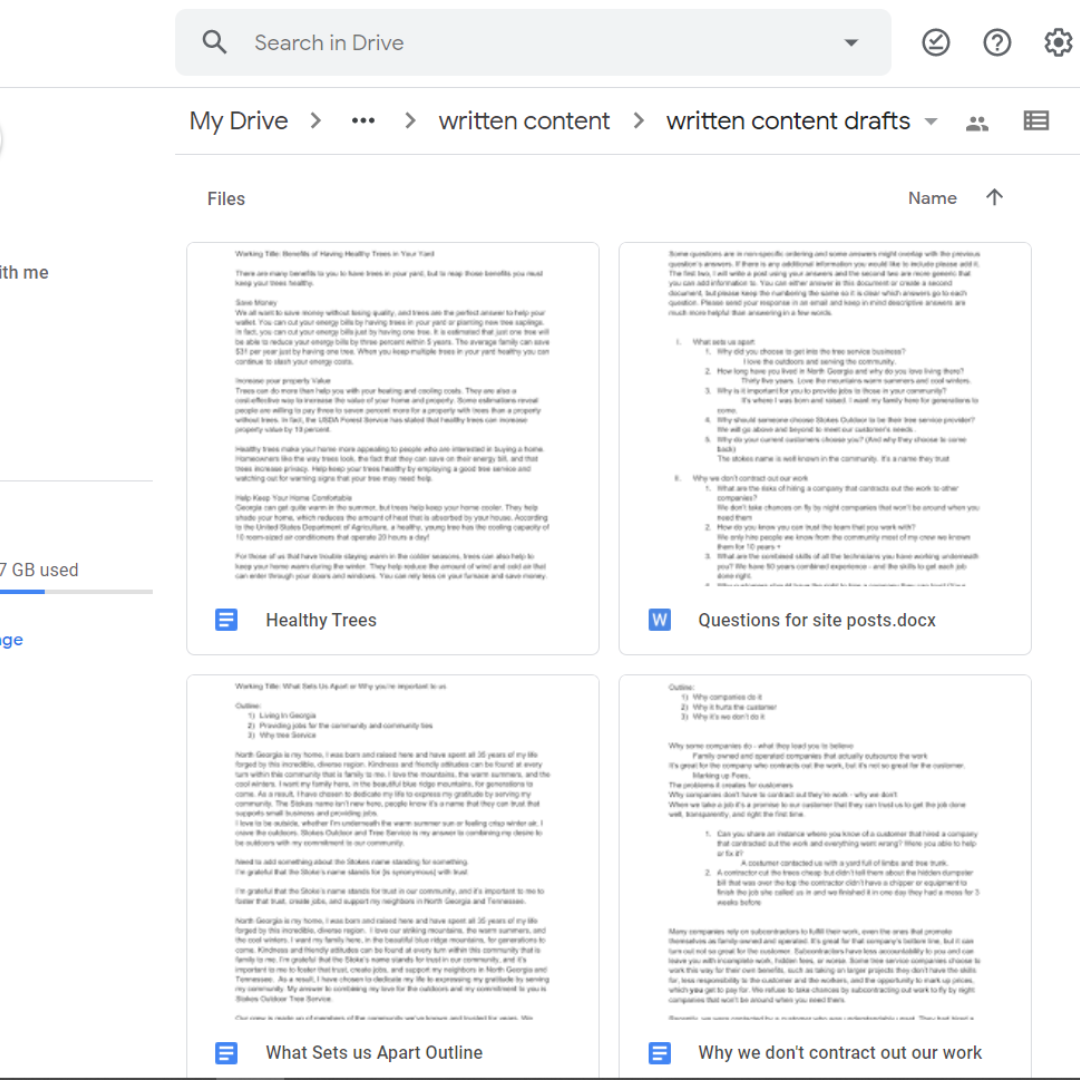 Written copy drafts for website