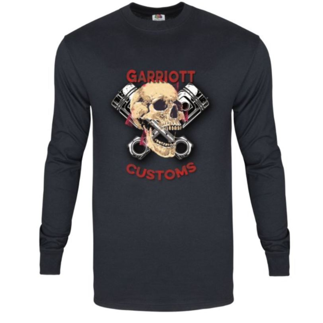 Garriott Customs Icon on black long sleeve tshirt