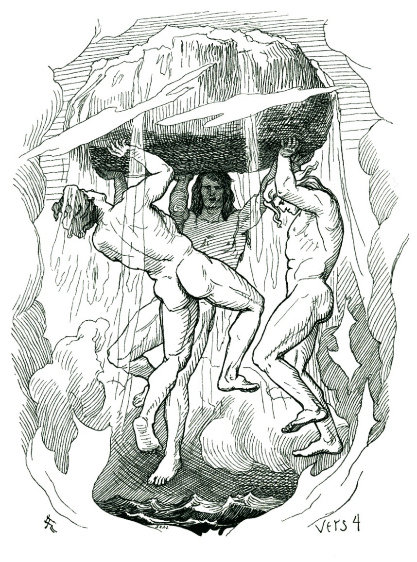 A depiction of the creation of the world by Odin, Vili and Vé