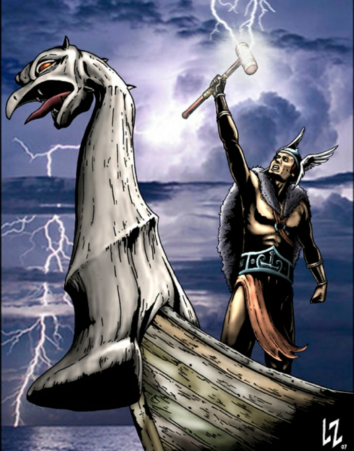 An illustration of Thor’s display of Thunder