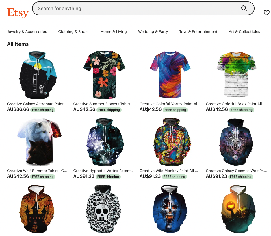 All over print clothing for sale on Etsy