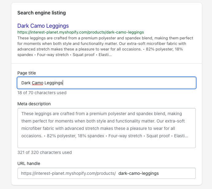 Edit Product SEO Shopify