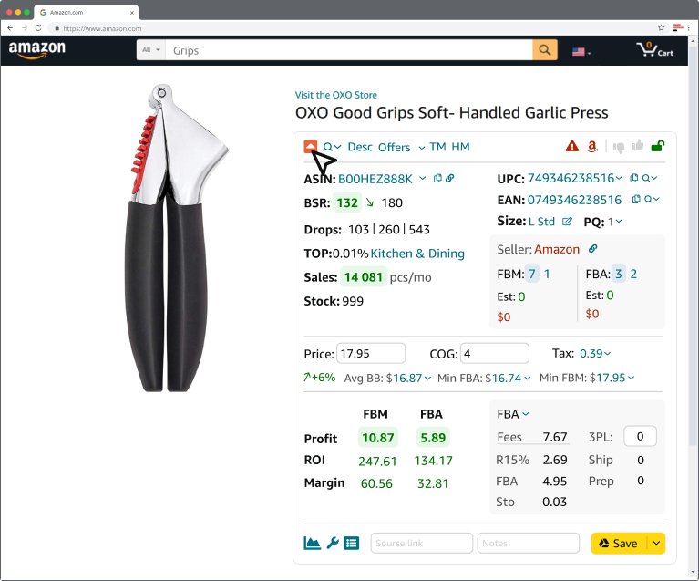 To minimize the Seller Assistant App, click the small triangle in the left-hand corner of the Top Navigation Panel