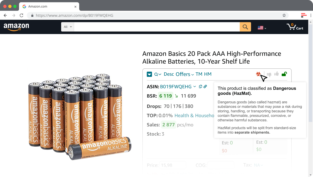 Checking product for HazMat with Seller Assistant App