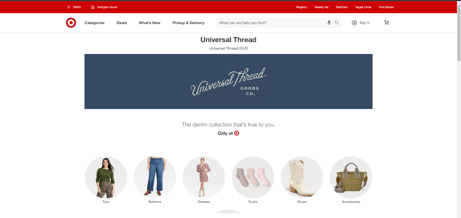 Captura de pantalla página web de la marca UNIVERSAL THREAD