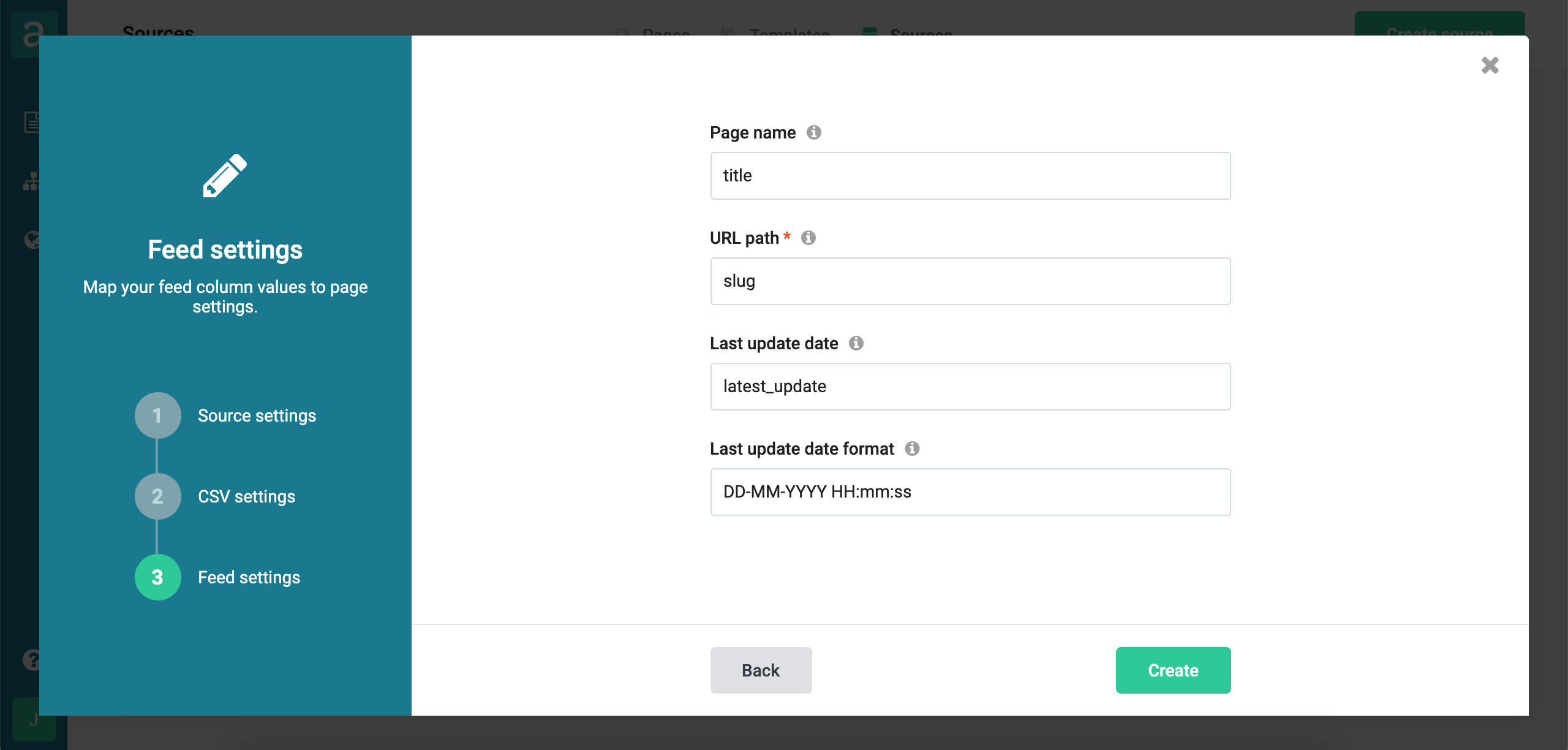 Map feed columns