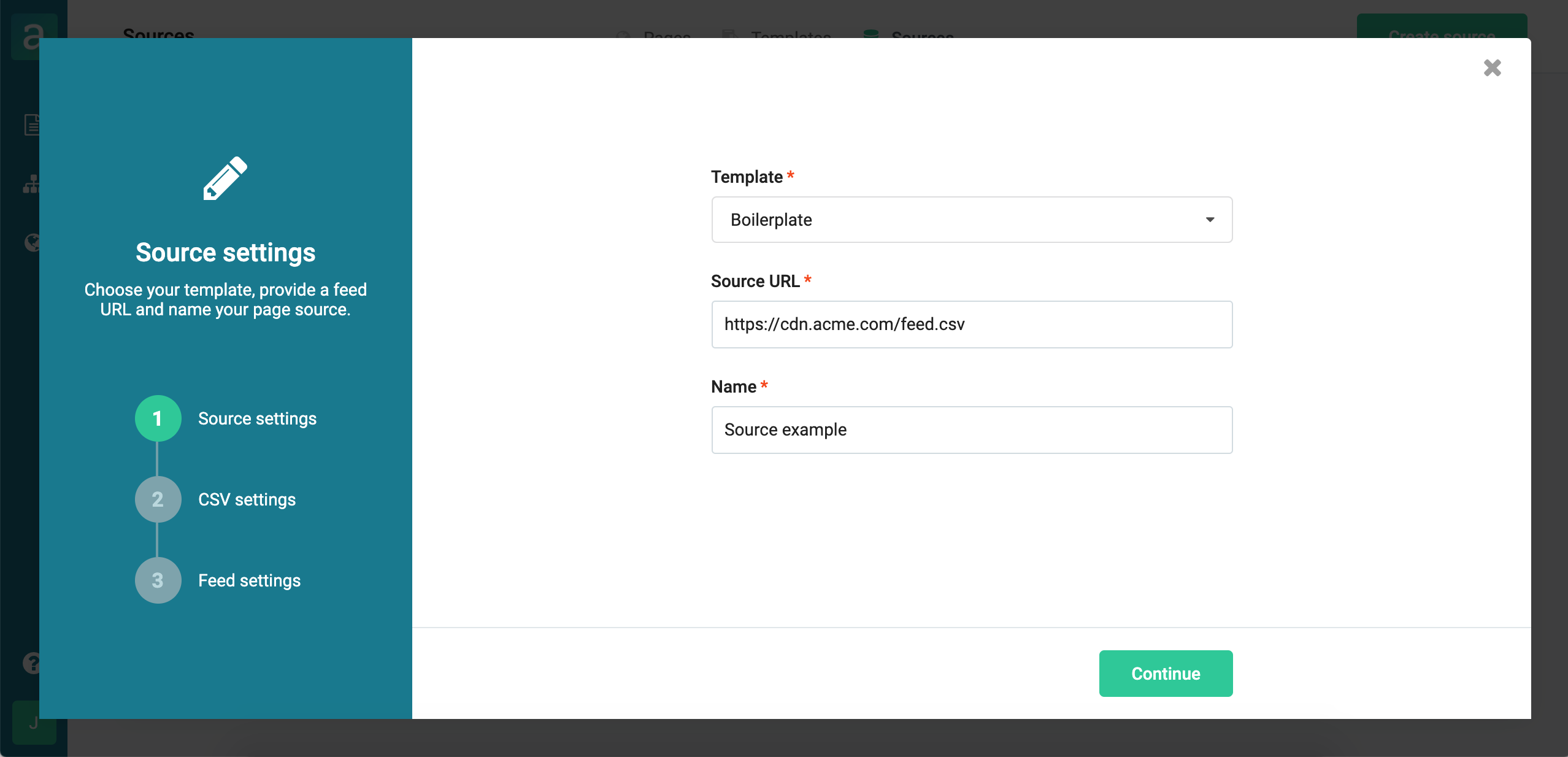 Choose template and feed URL