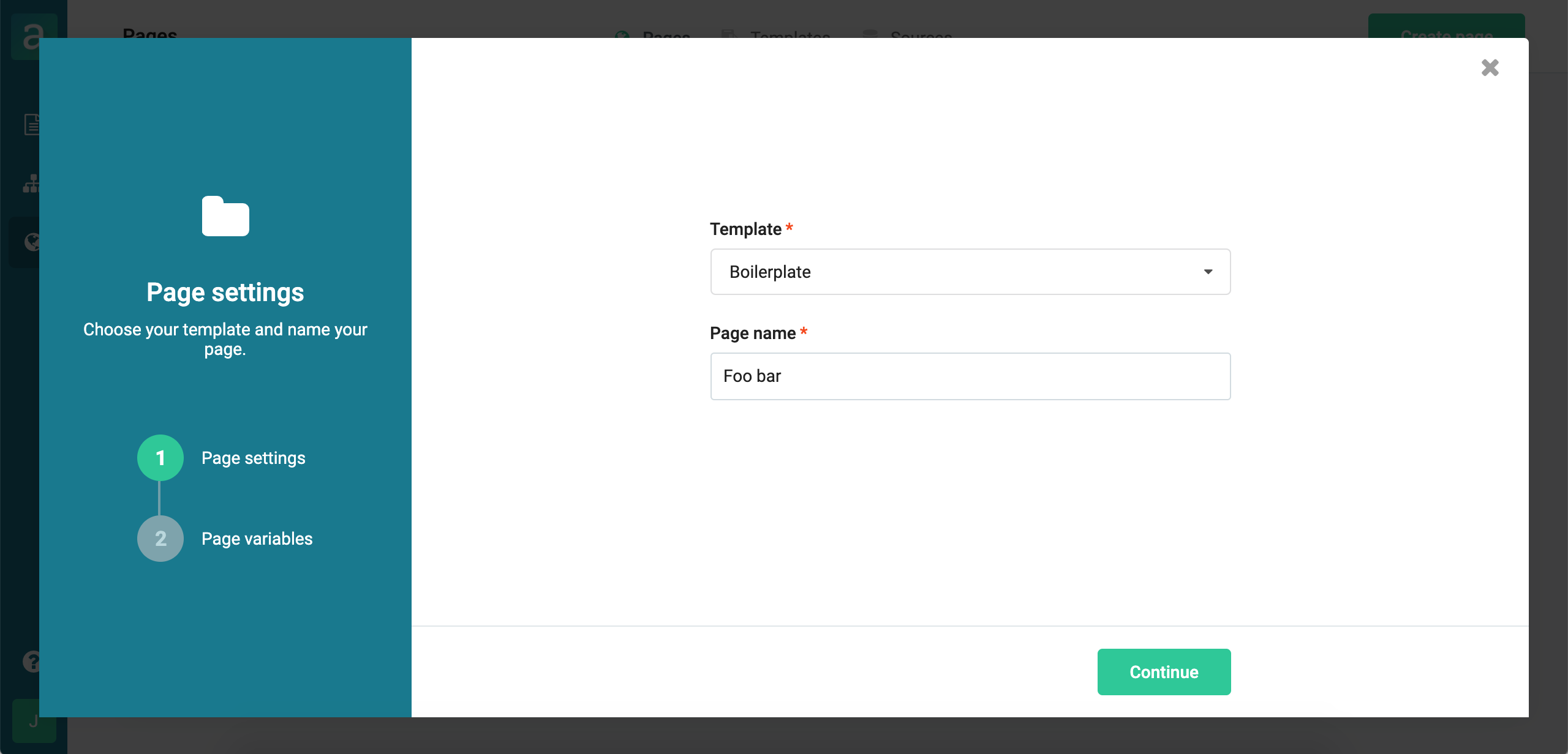 Select your page template