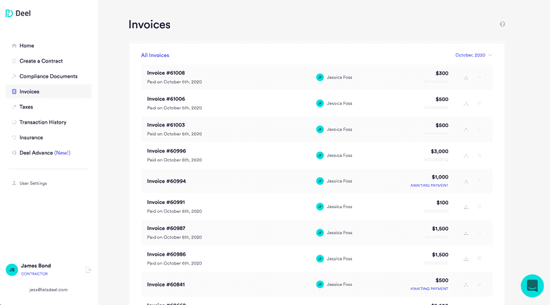 upload invoice on deel