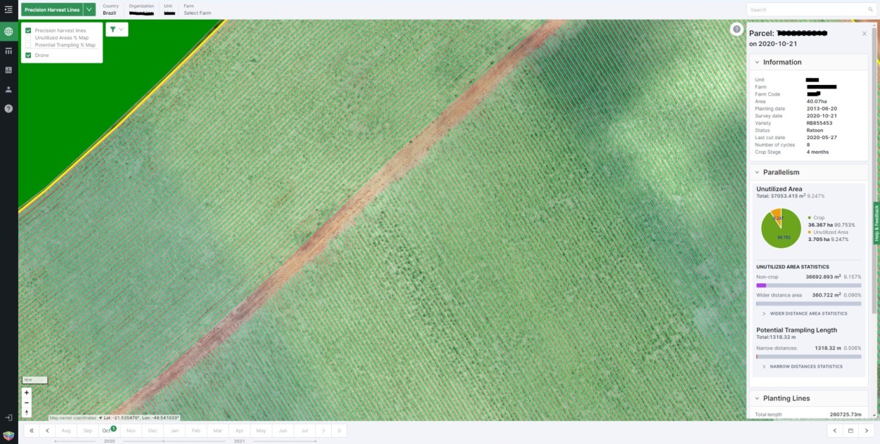 Automatic precision harvest lines on the Gamaya Viewer