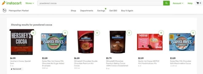 Search results for powdered cocoa on Instacart