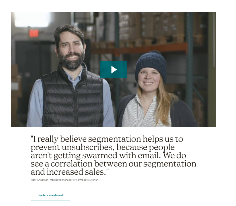 SaaS click-through landing page example that shows a case study