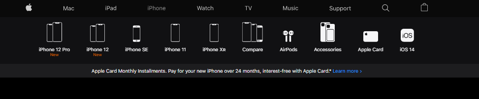 design of the navigation bar on the Apple website
