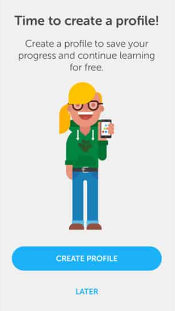 Duolingo create a profile page design example