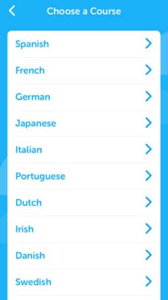 design of Duolingo choose a course page