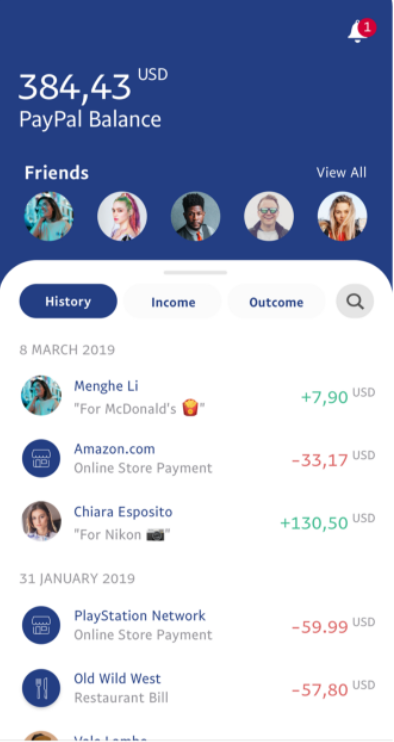 PayPal application first screen UX design