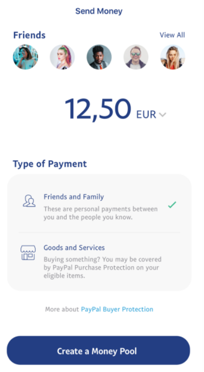 PayPal send money screen UI UX design