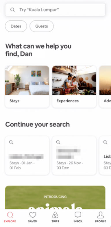 Airbnb personalized application UX design