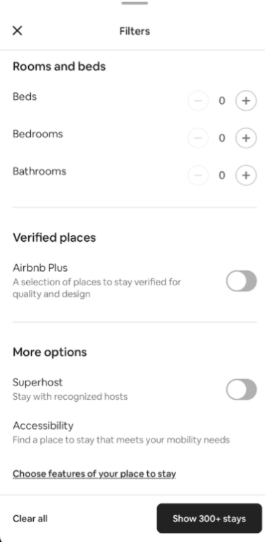 Airbnb filters UI UX design