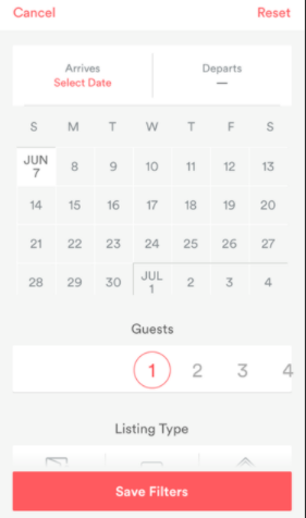 Airbnb calendar UI design
