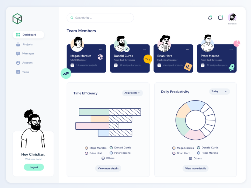 minimalistic dashboard design with the vertical navigation bar