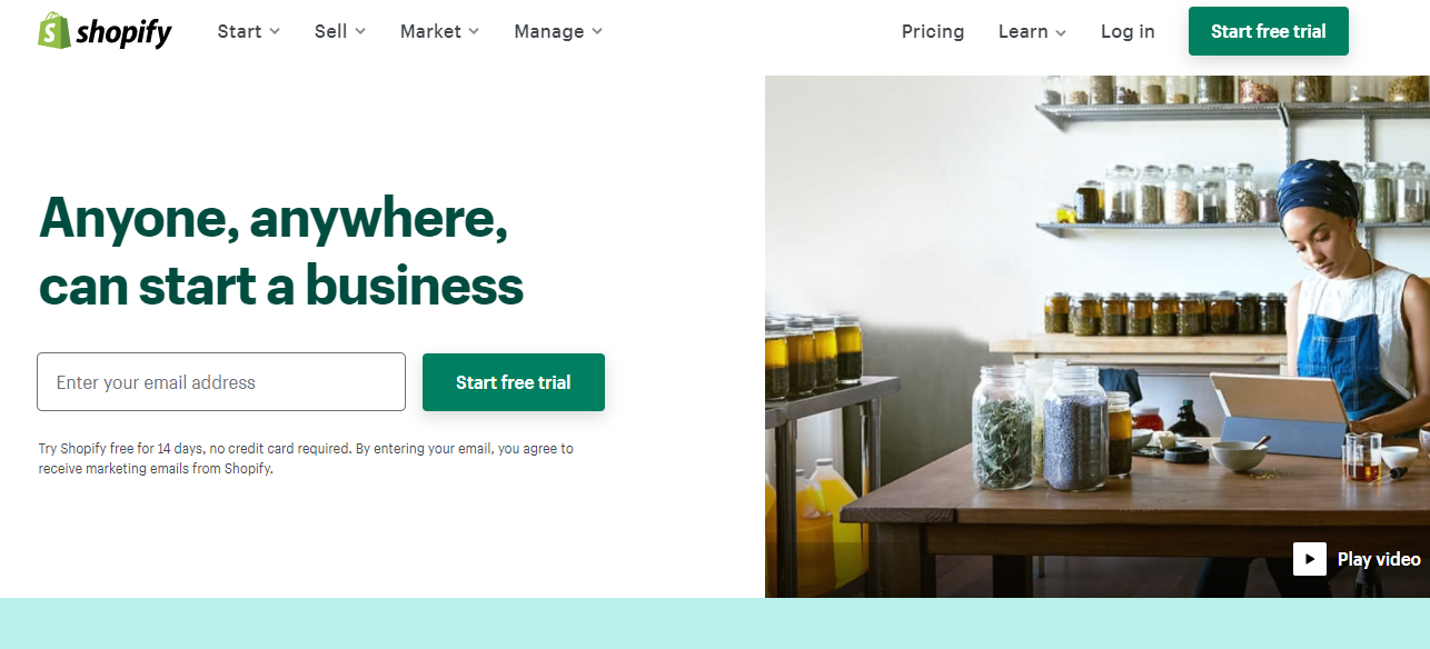 Types of SaaS software: E-commerce, Shopify