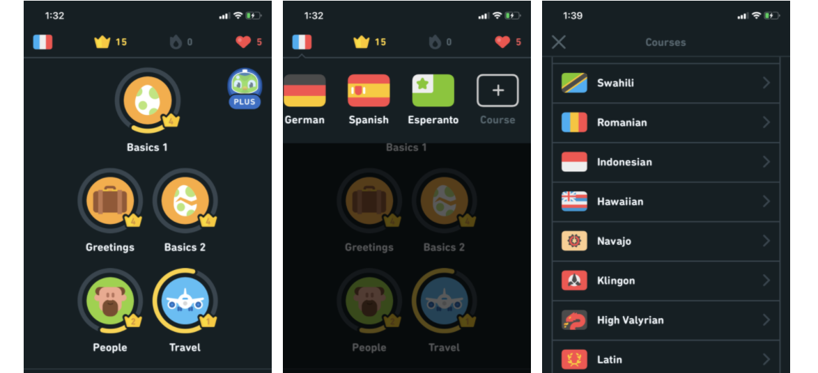 Application interface design examples: Duolingo
