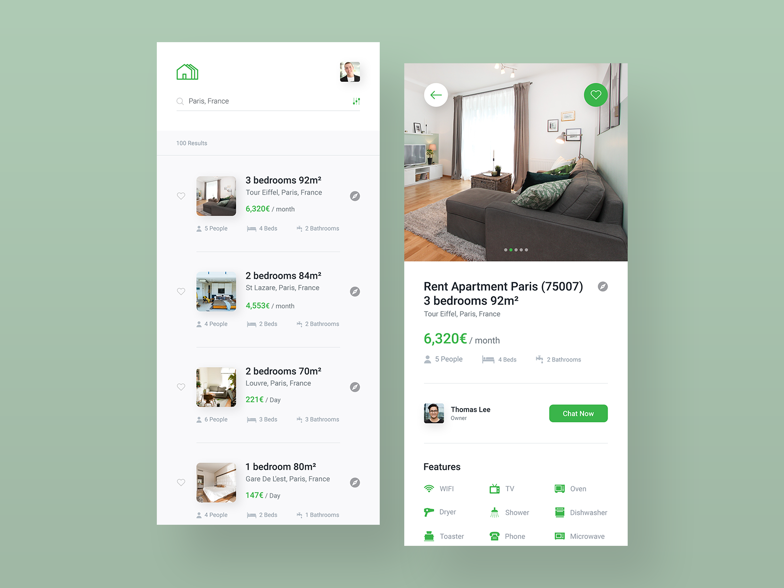 Application interface design examples: property rental app