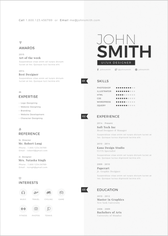 great resume example of a UI/UX designer