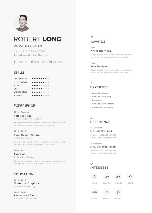 great UI/UX designer resume design example
