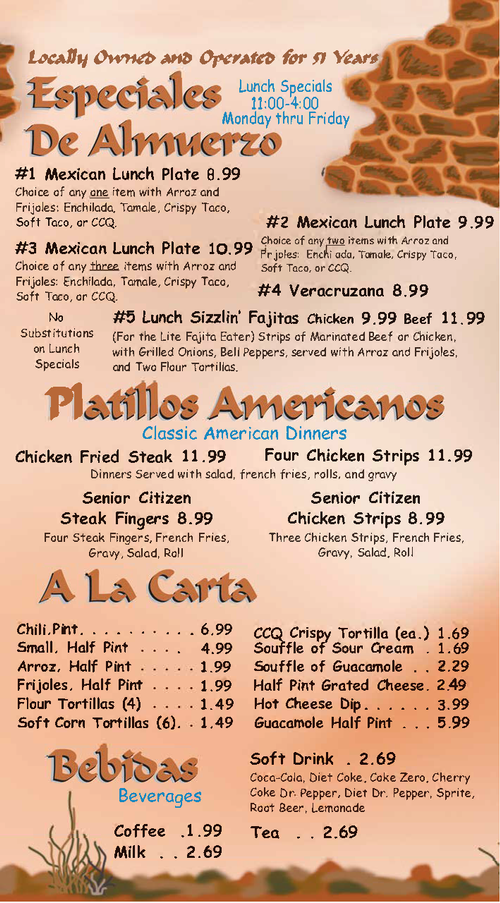 Menu Little Mexico Palestine Mexican Food Restaurant in Palestine