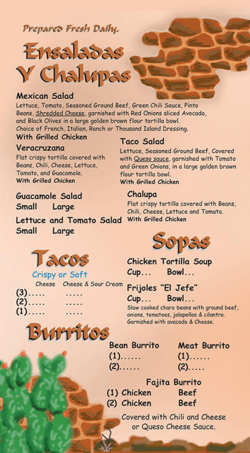 Menu Little Mexico Palestine Mexican Food Restaurant in Palestine