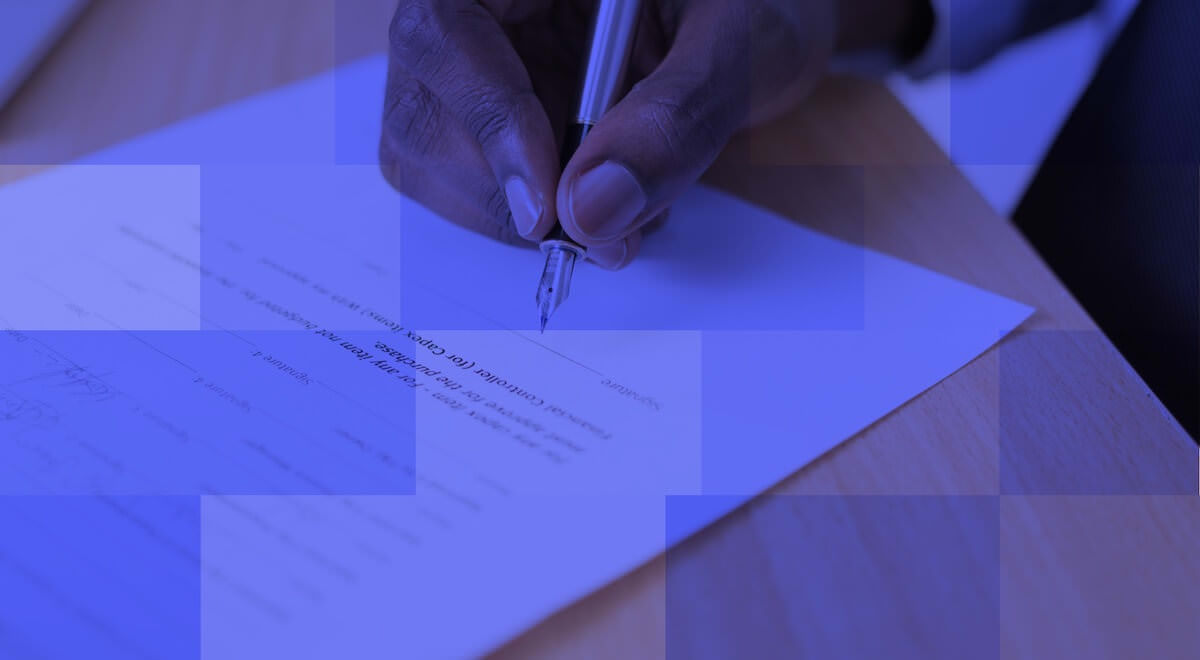 person singing on a document