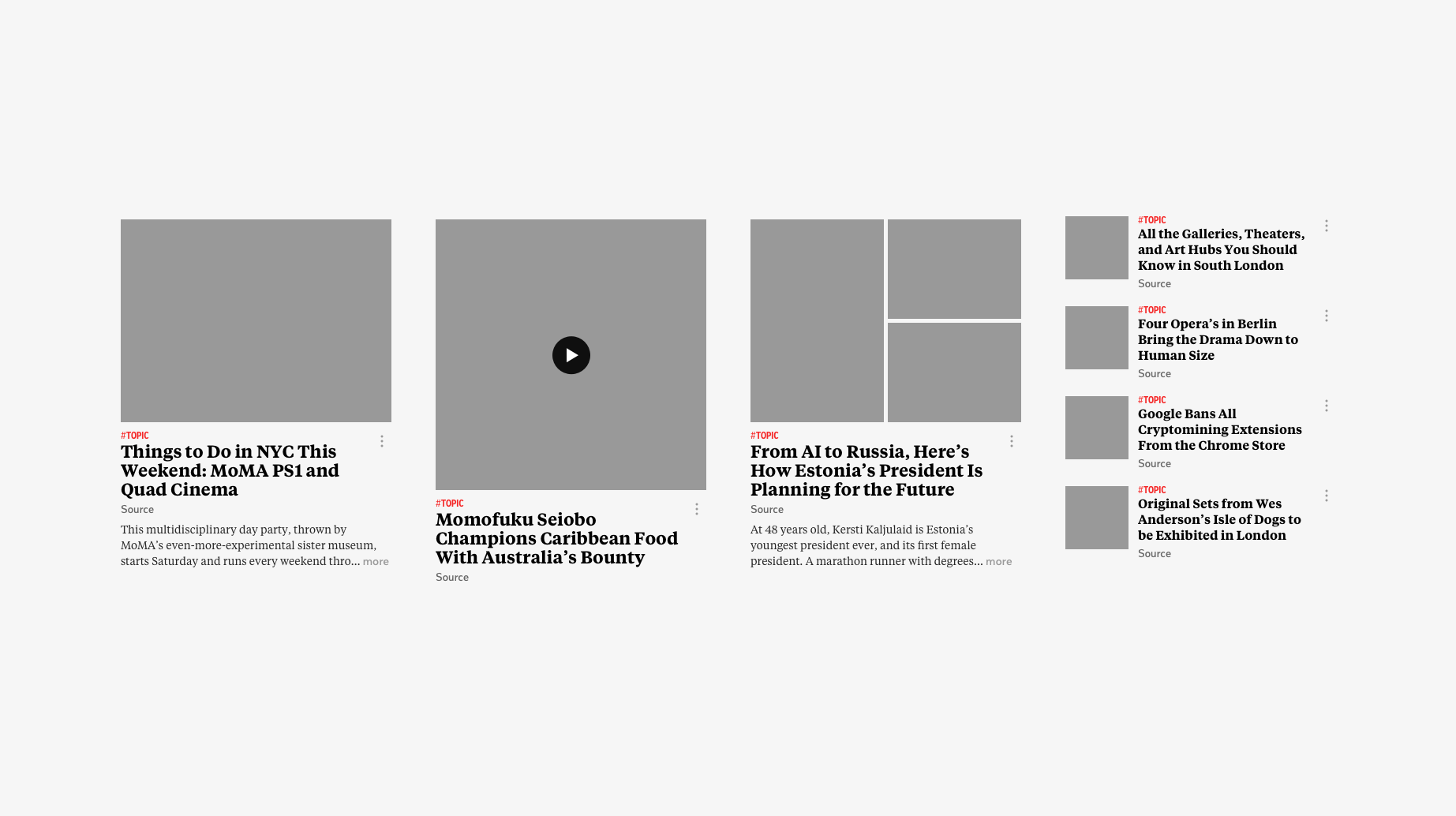 Various article layout components.