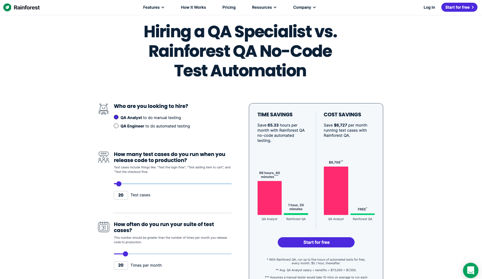 Rainforest QA's savings calculator