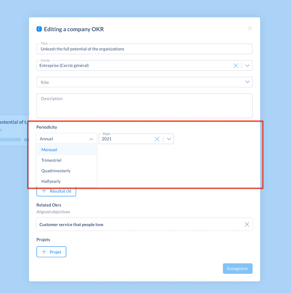 How to choose the timeframe associated with each of your OKRs in Holaspirit