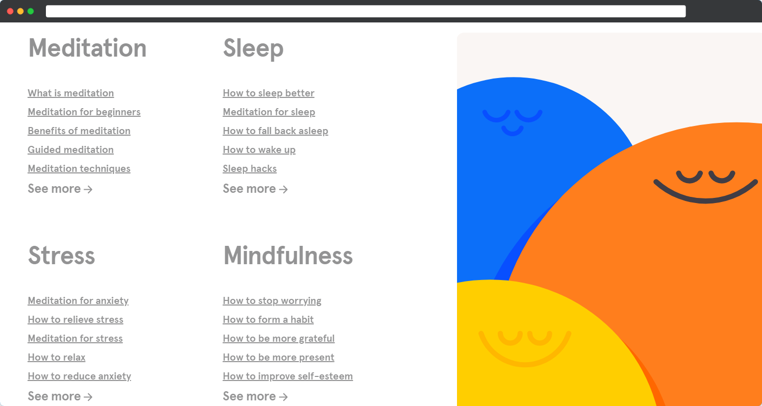 Headspace content clusters