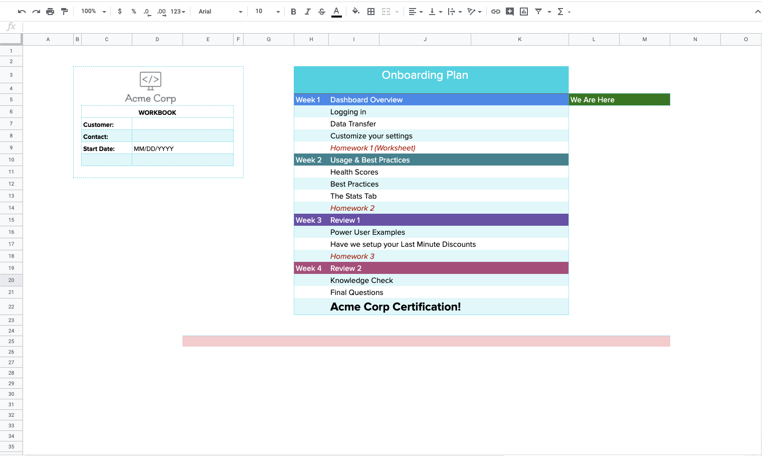 onboarding spreadsheet