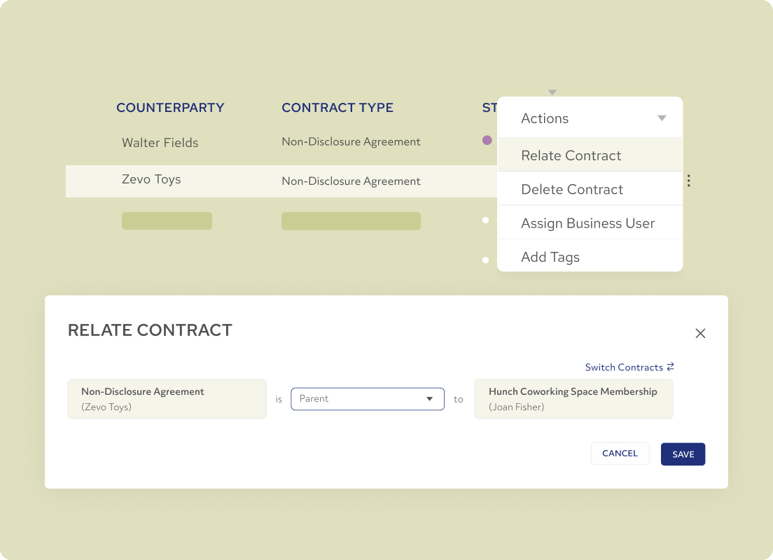 Link related contracts to define relationships and add relevant data.