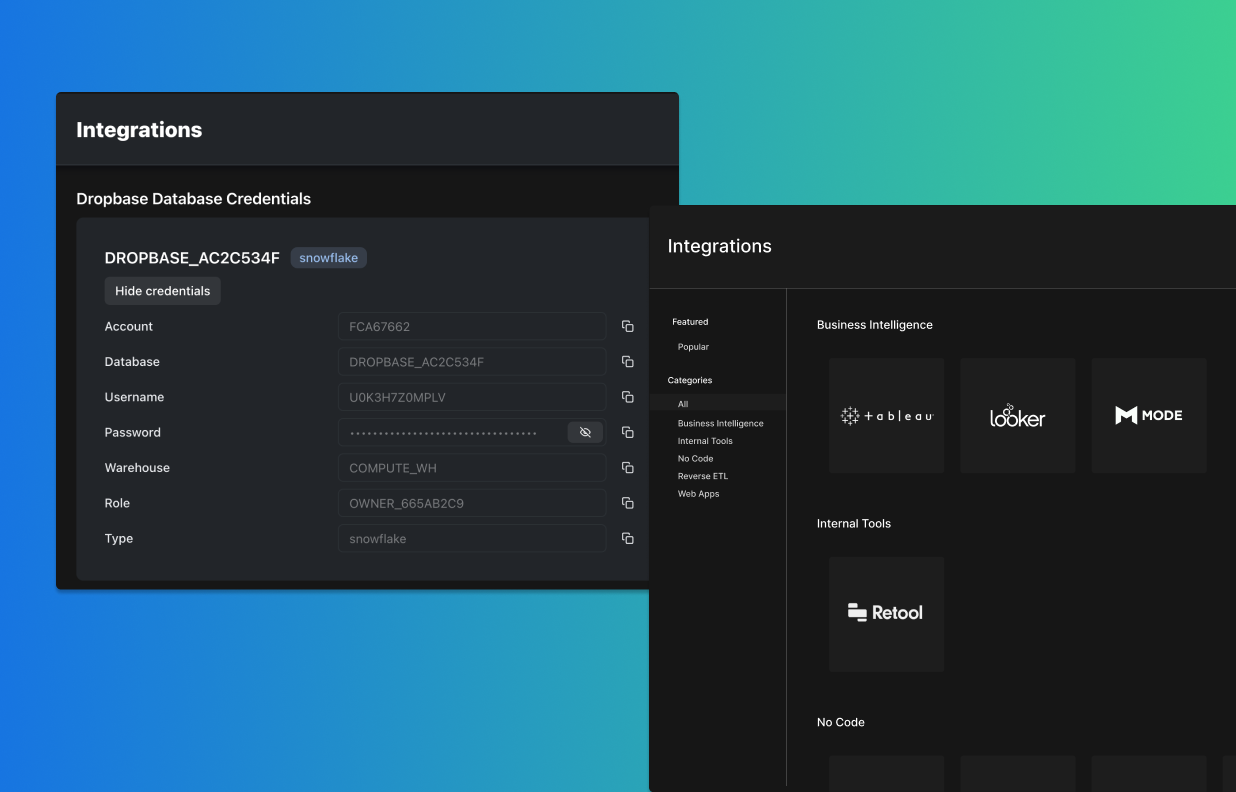 Integrations to various analytics and data apps