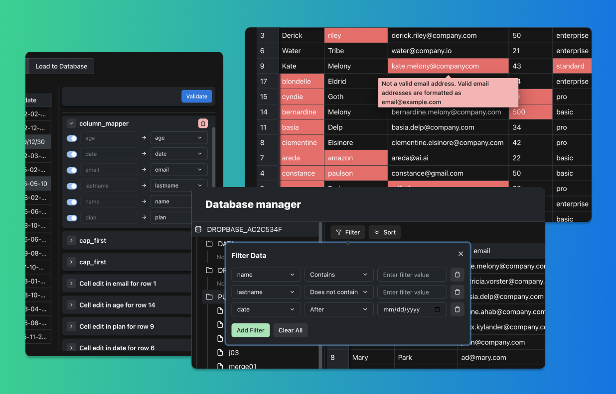 Dropbase featured image with highlight of main features